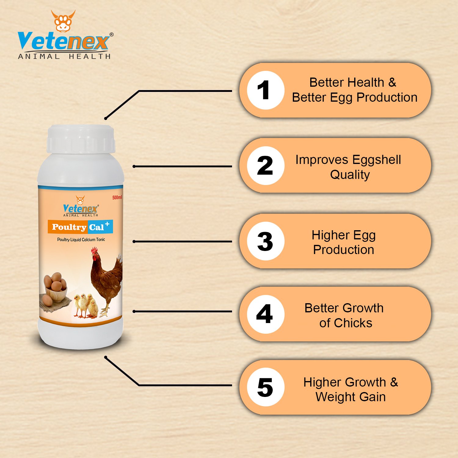 VETENEX Poultry Feed Premix + Calcium Supplement + Liver Tonic - (Pack of 3) - Image 4