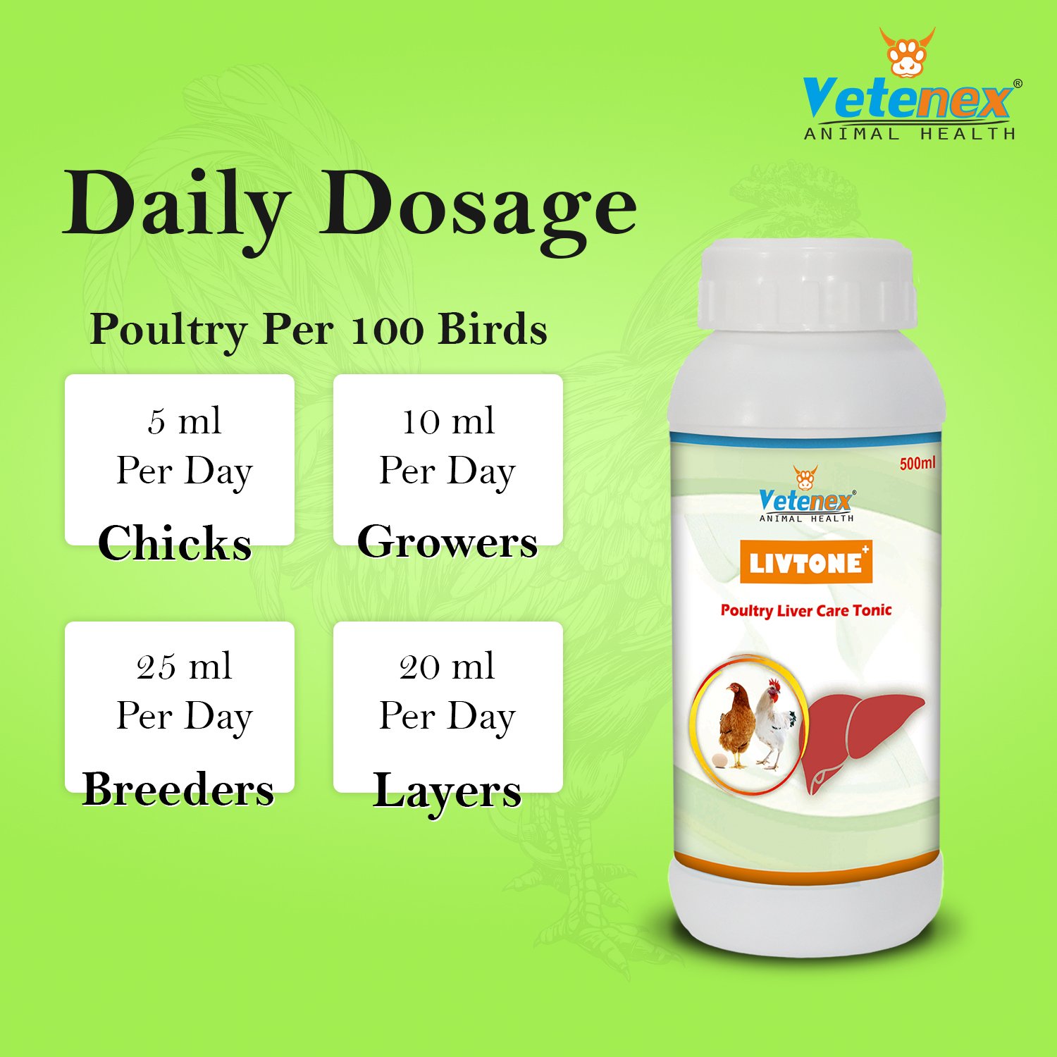 VETENEX Livtone Plus - Liver Tonic For Poultry, Birds & Chicken - 500ML - Image 4