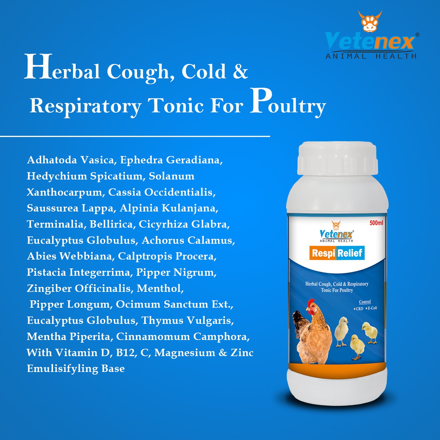 VETENEX Respi Relief - Respiratory Syrup, Cough, Cold Supplement For Poultry - 500 ML - Image 5