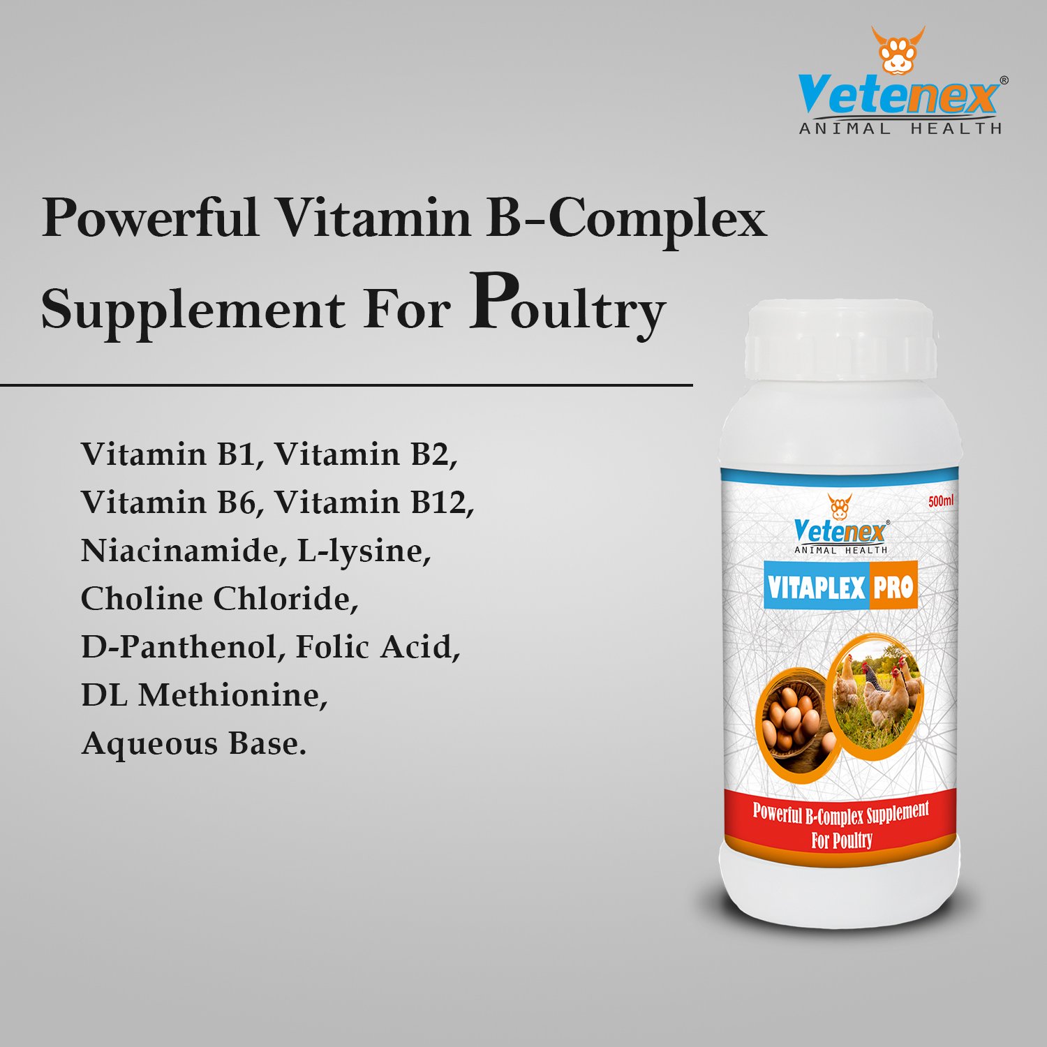 VETENEX Vitaplex Pro - Vitamin B Complex Supplement, Growth Promoter for Poultry, Birds & Chicken - (500 MLX2) - Image 5