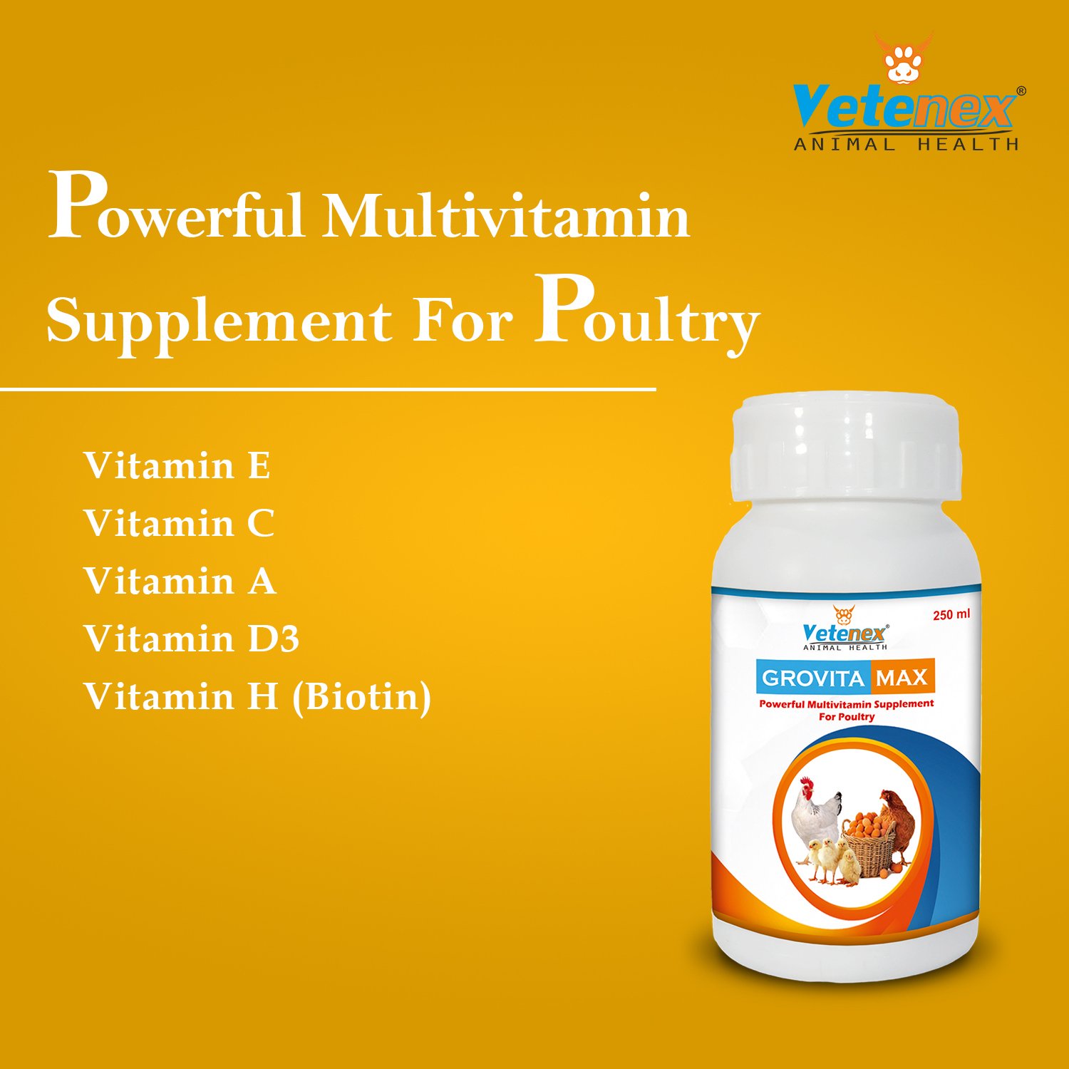 VETENEX Grovita Max - Multivitamin Supplement, Growth Promoter for Poultry, Birds & Chicken - 250ml - Image 5