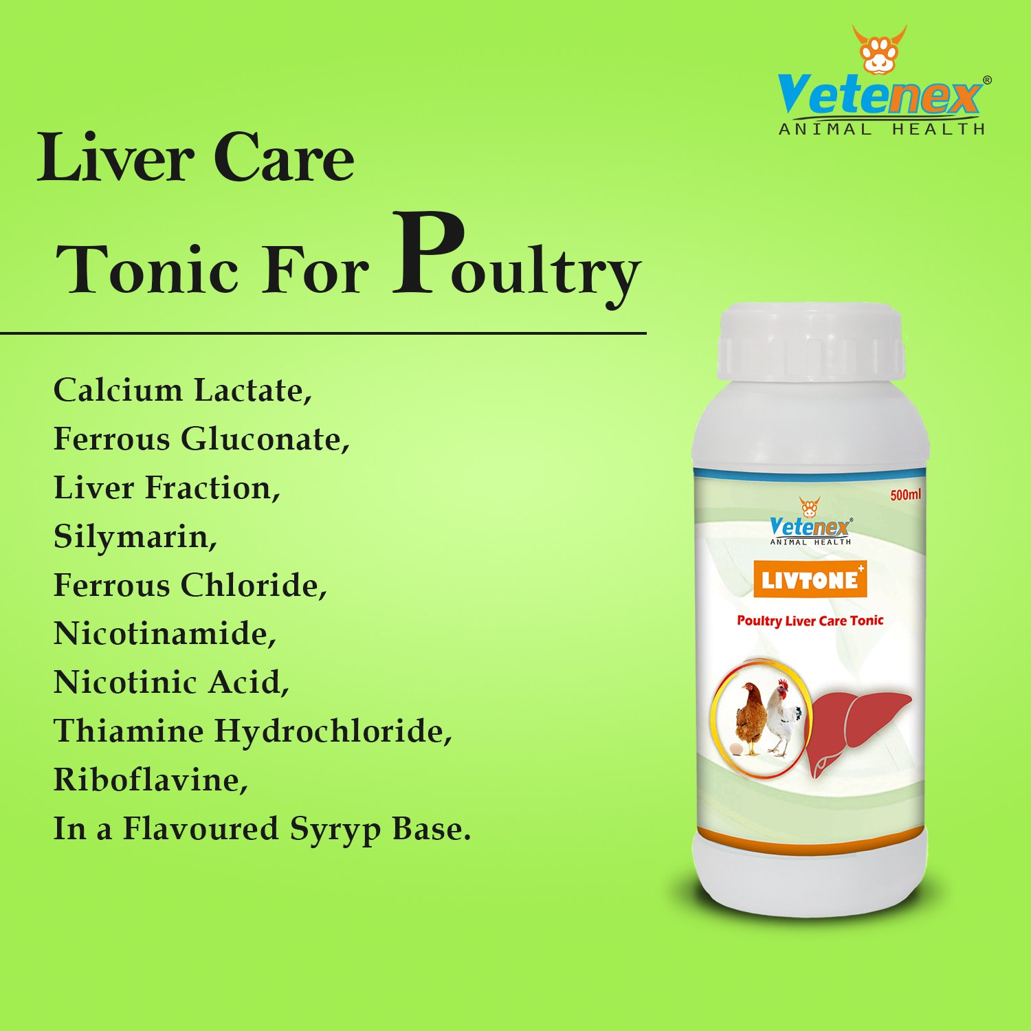 VETENEX Livtone Plus - Liver Tonic For Poultry, Birds & Chicken - 500ML - Image 5