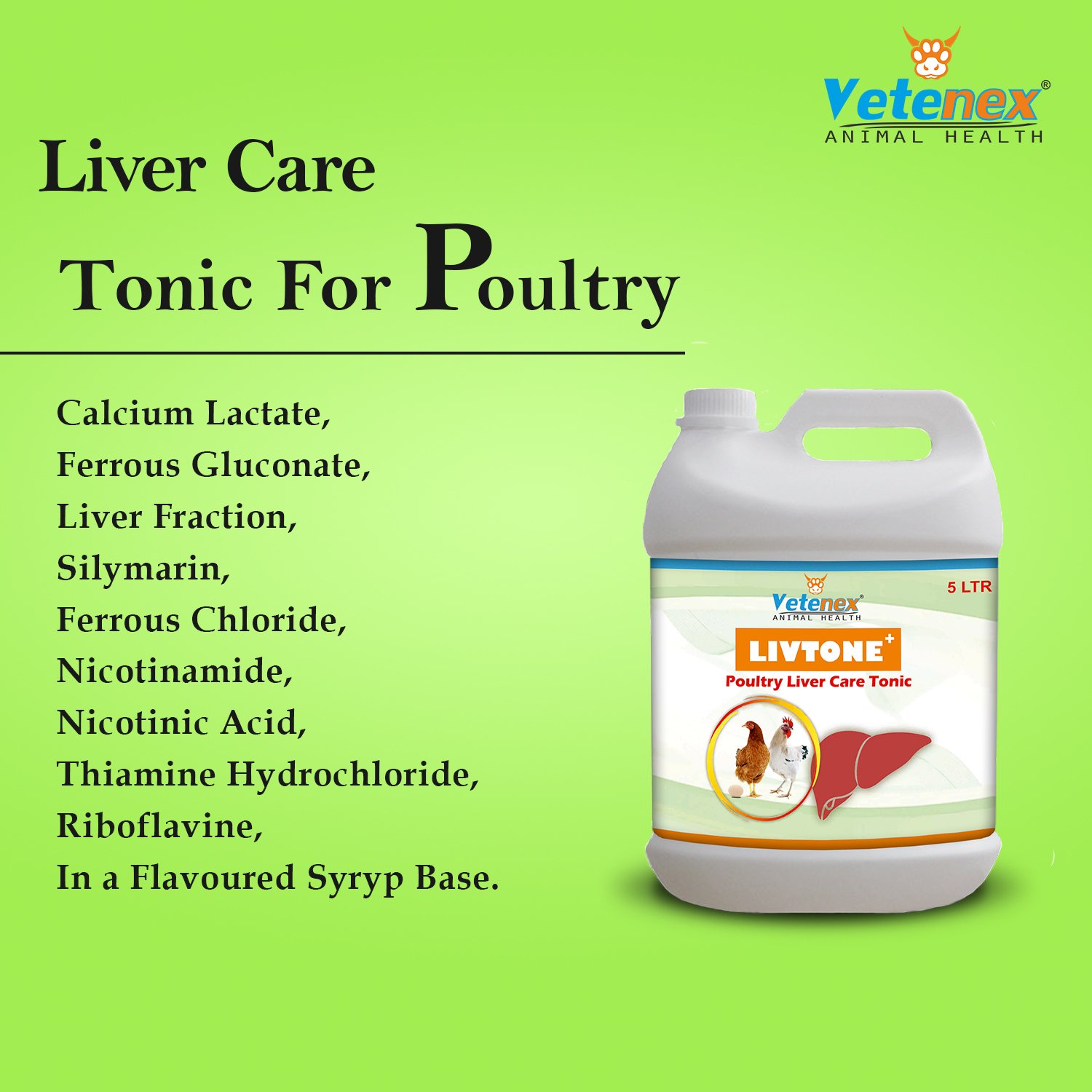 VETENEX Livtone Plus - Liver Tonic For Poultry, Birds & Chicken - (5 LTRX2) - Image 5
