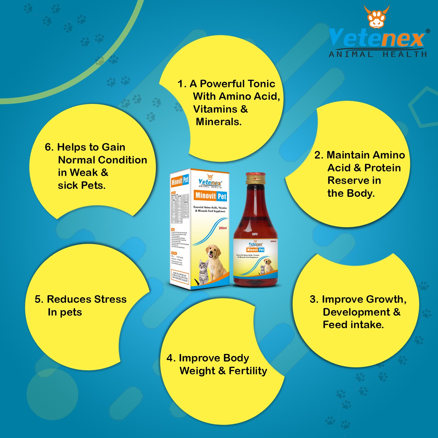 VETENEX Dog Supplement, Multivitamin, Electrolyte, Dewormer, Cough Syrup, Amino Acids, Probiotics, Combo - Pack of 6 - Image 6