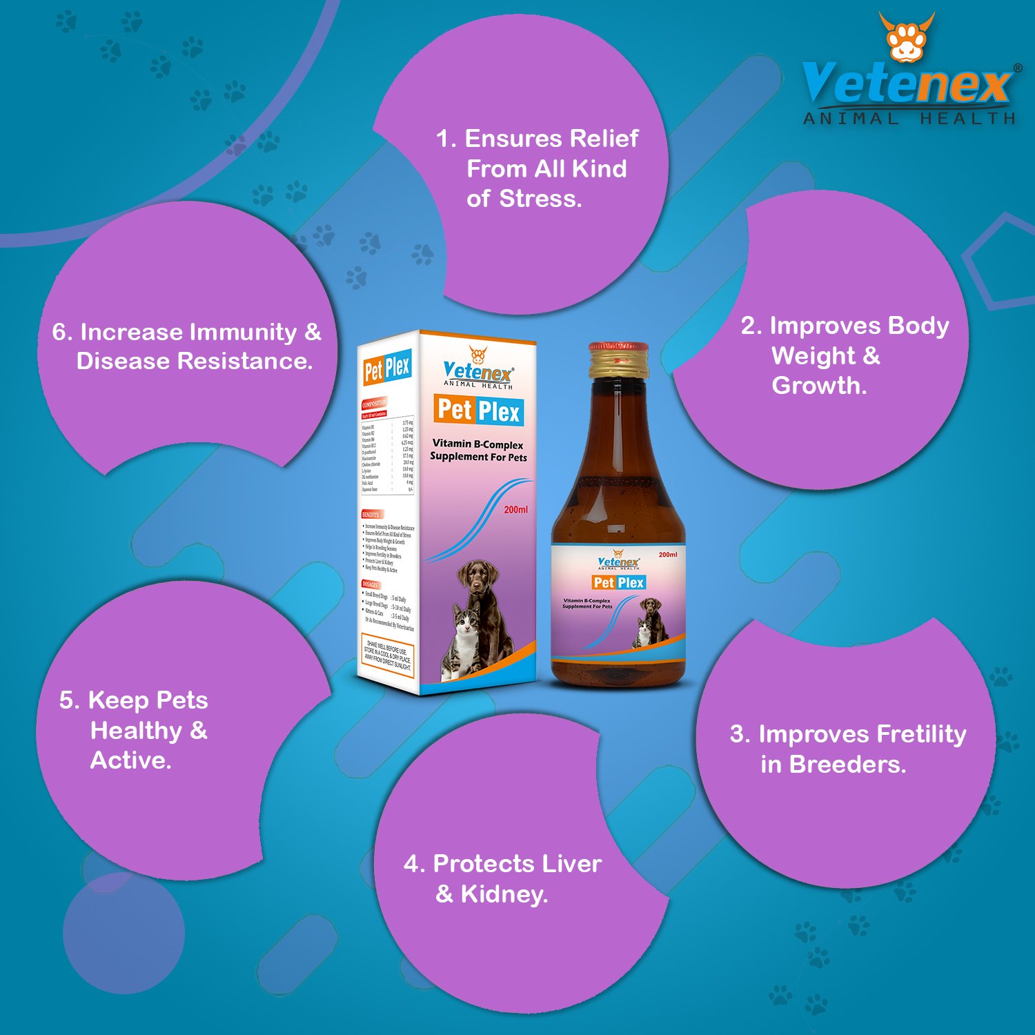 VETENEX Dog Supplement Liver Tonic, Skin Coat, Calcium Syrup, Dewormer, Vitamin B Complex, Growth Booster Combo - Pack of 6 - Image 7