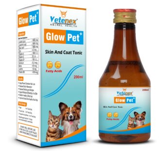 VETENEX Glow Pet Plus – Dog Skin & Coat Supplement Syrup Enriched with Omega 3 & 6 Fatty Acids & Biotin, Promotes Healthy Skin & Shiny Coat for Dogs, Puppy and Cats – 200ml
