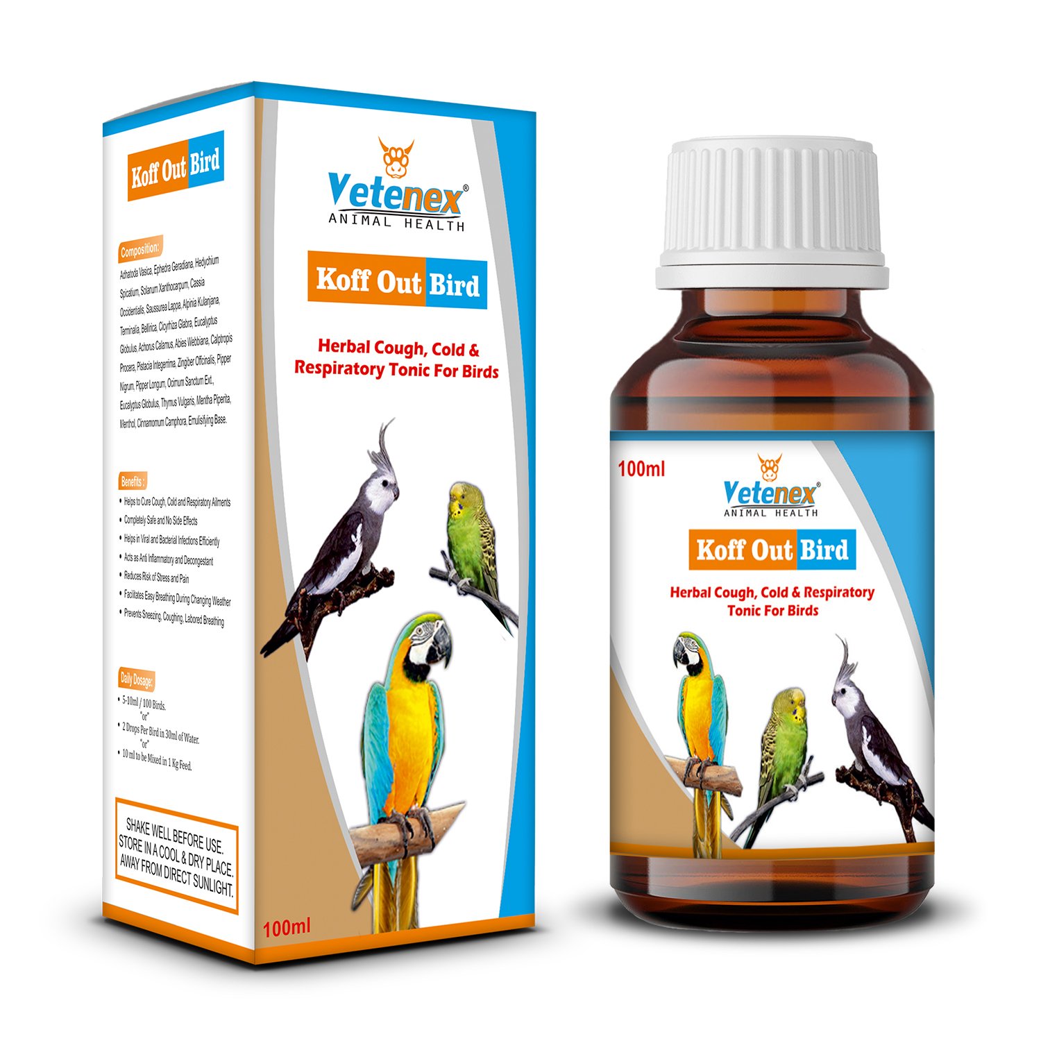 VETENEX Koff Out Bird - Respiratory Syrup, Cough, Cold Supplement For Birds - 100 ml