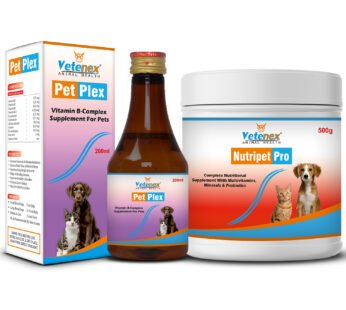 VETENEX Dog Supplement Growth Booster Powder + Vitamin B-Complex & Amino Acids Supplement Syrup For Dog, Puppy and Cats – Combo Pack of 2
