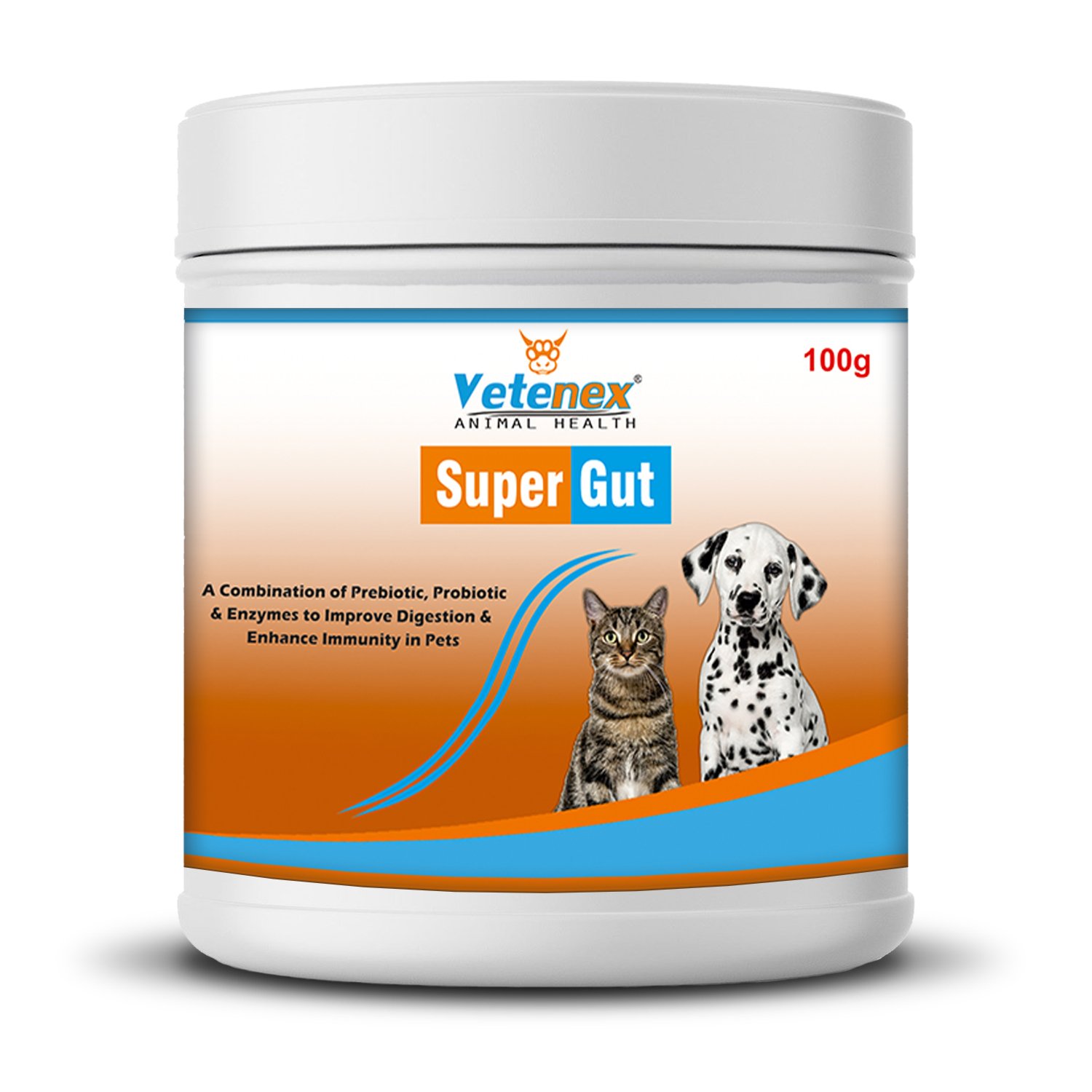 VETENEX Super Gut - PROBIOTICS + PREBIOTICS + Enzymes | Gut Health | Better Digestion| Boost Immunity | for Dogs & Cats - 100g