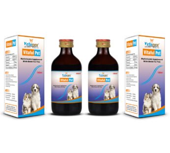 VETENEX Vitaful Pet – Multivitamin Supplement Syrup with Biotin, Vitamin D3, Vitamin E, Vitamin C, Vitamin A | Builds Immunity, Growth & Appetite for Dogs, Puppy and Cats (100 MLX2) – Combo Pack of 2