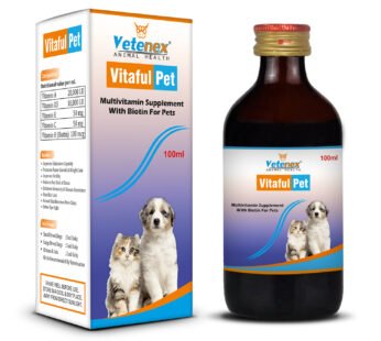 VETENEX Vitaful Pet – Multivitamin Supplement Syrup with Biotin, Vitamin D3, Vitamin E, Vitamin C, Vitamin A | Builds Immunity, Growth & Appetite for Dogs, Puppy and Cats – 100 ML